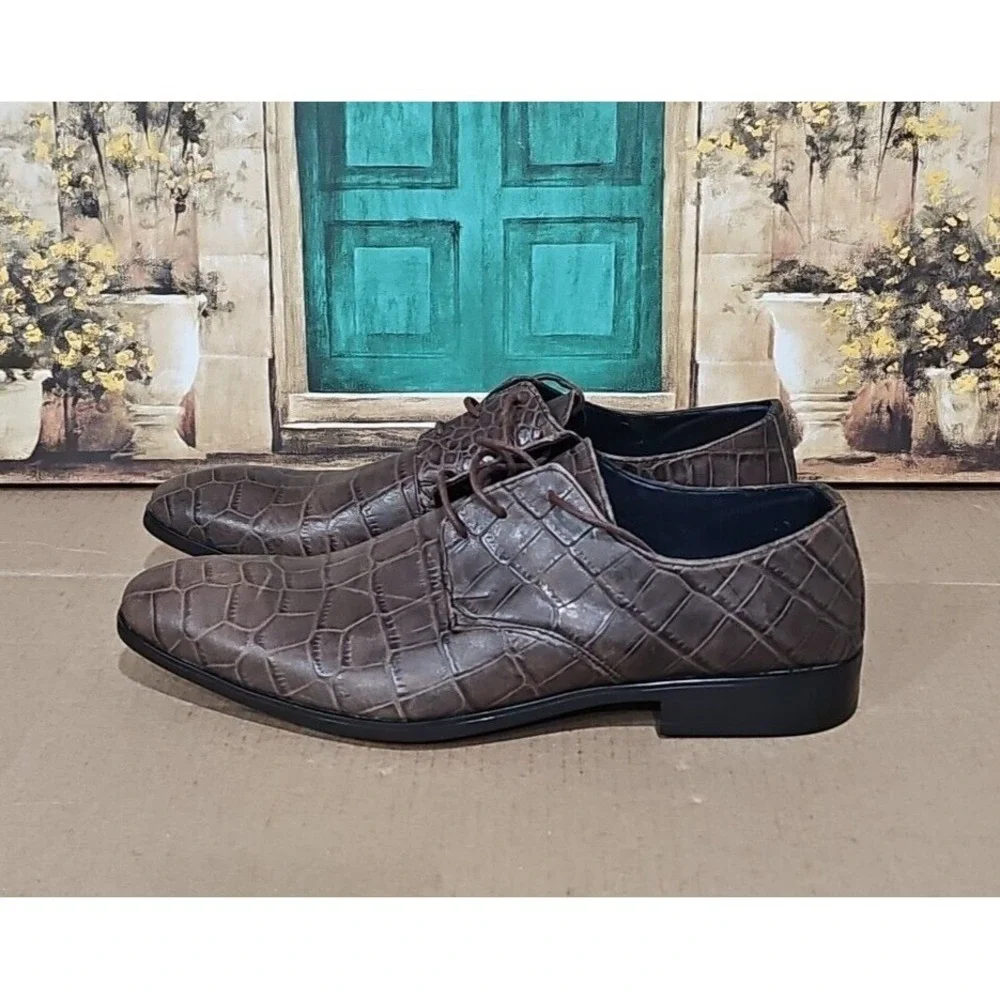 Aldo Men's Shoes Brown‎ Leather Crock Print Dress Oxfords Size 10 M